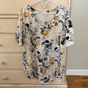 LuLaRoe Women’s 2XL Floral Vee Neck Short Sleeve Tee Shirt